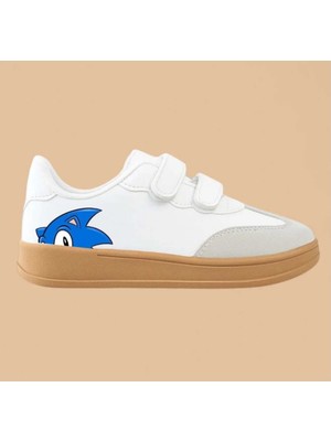 Lias Design Mavi Sonici Yarım Baskılı Beyaz Kauçuk Taban Görünümlü Çocuk Spor Ayakkabı Sneaker