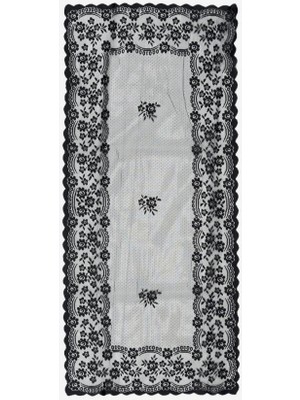 Mandaş Örme Pano Desenli Konsol Örtüsü  45X95 Siyah