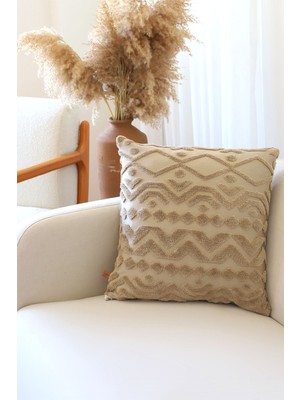 Hamur Bohem Özel Tasarım Punch Panç Desen Kare Dekoratif Kırlent Kılıfı Letta Natural