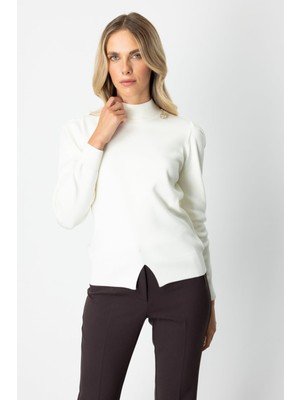 On Minimalist Uzun Kol Yüksek Yaka Kadın Kazak - Crop Kesim