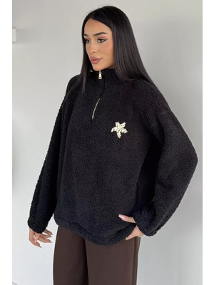 Gülseli Kadın Yarım Fermuarlı Peluş Sweatshirt P-00020084