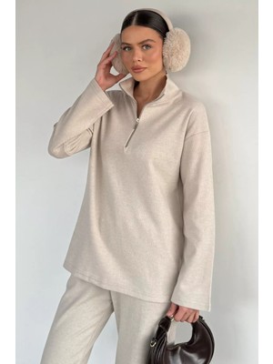 Gülseli Kadın Polo Yaka Selanik Kumaş Sweat Bel Lastikli Pantolon Ikili Takım P-00020007