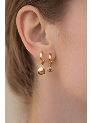 Sacce Scarves & Accessories Lacivert Taşlı Nazar Göz Asimetrik Mini Halka Küpe – Zirkon Detaylı Ikili Set