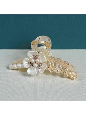 Kadın Inci & Çiçek Detaylı Şeffaf Mandal Toka