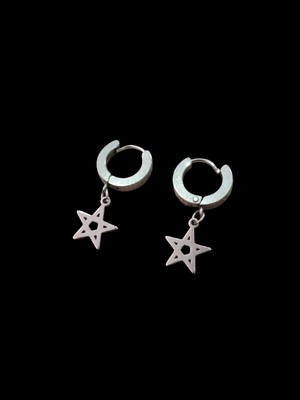 Gossip Team Vintage Gümüş Renk Pentegram Figürlü Sallantılı Halka Küpe