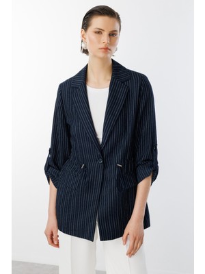 Ekol Kadın Çizgili Kapak Cepli Ceket 25YEKL04112