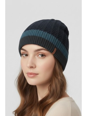 Balkonda Klasik Basic Bere Triko Astarlı Soğuktan Koruyucu Soft Dokuma Unisex Lacivert & Gri