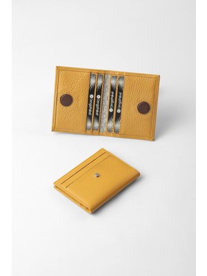 Cengiz Pakel Hakiki Deri Gizli Mıknatıs Detaylı Unisex Kartlık - 2520 - Hardal/kahve