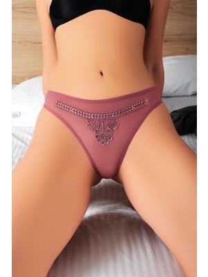 Çamaşır Kenti Vizon Nakış Desenli Taşlı Fantezi Tanga String