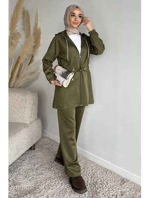 Julude Yan Kapitone Detaylı Kapüşonlu Tesettür Tunik Pantolon Ikili Takım P-00018855