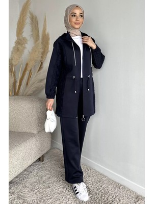 Julude Yan Kapitone Detaylı Kapüşonlu Tesettür Tunik Pantolon Ikili Takım P-00018855