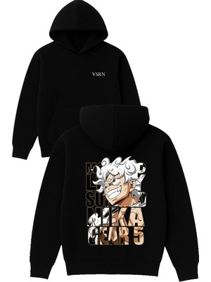 Vsrn Anime Beyaz Saçlı Tasarım Baskılı Oversize Siyah Kapüşonlu Sweatshirt