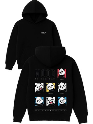 Vsrn Mood Of The Tasarım Baskılı Oversize Siyah Kapüşonlu Sweatshirt