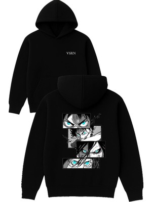 Vsrn Anime Poster Tasarım Baskılı Oversize Siyah Kapüşonlu Sweatshirt