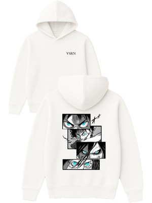 Vsrn Anime Poster Tasarım Baskılı Oversize Beyaz Kapüşonlu Sweatshirt