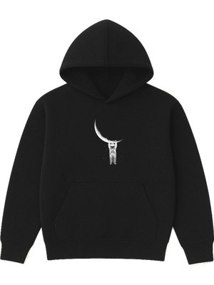 Vsrn Aya Tutunmuş Tasarım Baskılı Oversize Siyah Kapüşonlu Sweatshirt