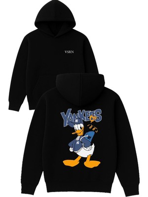 Vsrn Ördek Tasarım Baskılı Oversize Siyah Kapüşonlu Sweatshirt