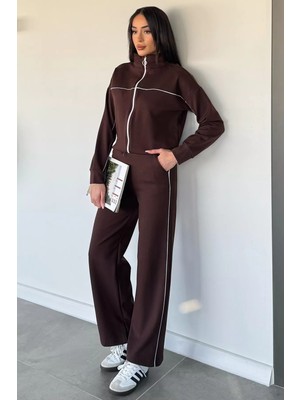 Gülseli Kadın Şardonlu Ön Fermuarlı Biyeli Bel Lastikli Eşofman Takımı P-00019817