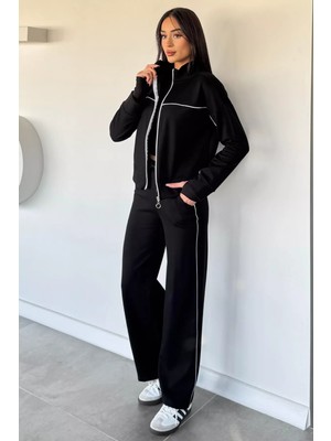 Gülseli Kadın Şardonlu Ön Fermuarlı Biyeli Bel Lastikli Eşofman Takımı P-00019817