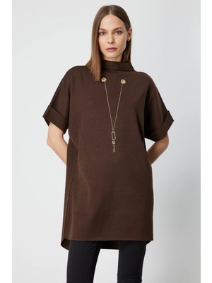 On Kadın Zincir Aksesuarlı Kısa Kollu Tunik 65360 Kahverengi