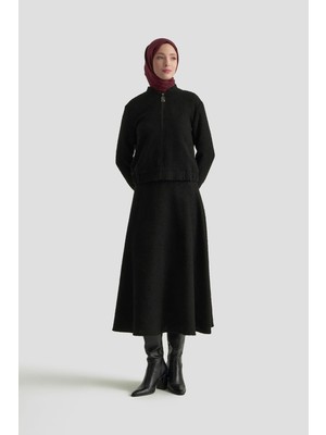 Armine Trend Bomber Ceketli Fermuarlı Astarlı Tüvit Etekli Ikili Takım Siyah 25KT627