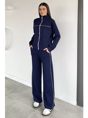 Gülseli Kadın Şardonlu Ön Fermuarlı Biyeli Bel Lastikli Eşofman Takımı P-00019817