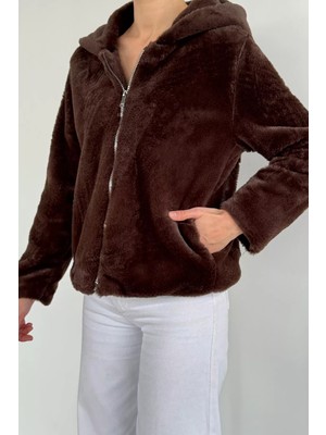 Gülseli Kadın Kapüşonlu Iç Astarlı Çift Cepli Peluş Mont P-00018692