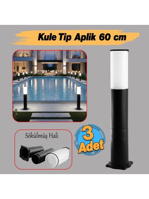Badem10 (3 Adet) Kule Tip Düz Plastik Sokak Bahçe Aplik (60 Cm) Lamba Aydınlatma Bahçe Duvar Armatür E27 Duy