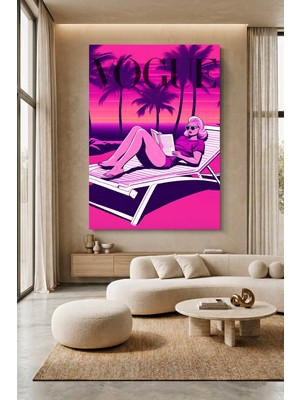 Wallivo Retrowave Vogue - Pop Art Kitap Okuyan Kadın Kanvas Tablo