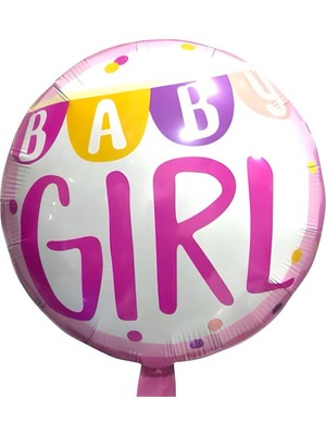 Best Parti Pembe Baby Gırl Yazılı Yuvarlak Folyo Balon