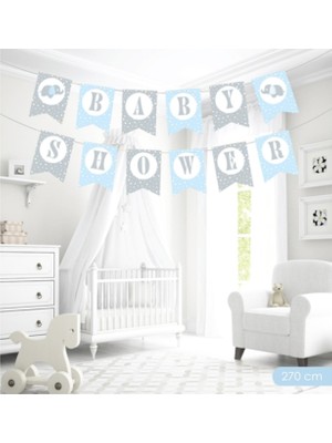 Best Parti Baby Shower Mavi-Gri Zigzak Banner
