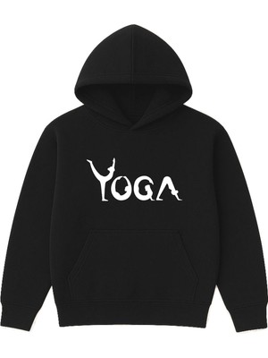 Vsrn Yoga Tasarım Baskılı Oversize Siyah Kapüşonlu Sweatshirt