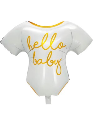 Bal10 Dünyası Hello Baby Beyaz Gold Elbise Folyo Balon