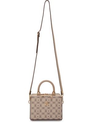 Armine Piramit Çift Körüklü Omuz ve El Çantası Bej Baskılı ARM168