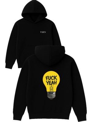Vsrn Fck Yeah Tasarım Baskılı Oversize Siyah Kapüşonlu Sweatshirt