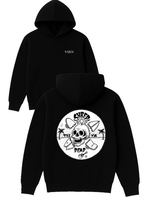 Vsrn Shred Dead Tasarım Baskılı Oversize Siyah Kapüşonlu Sweatshirt