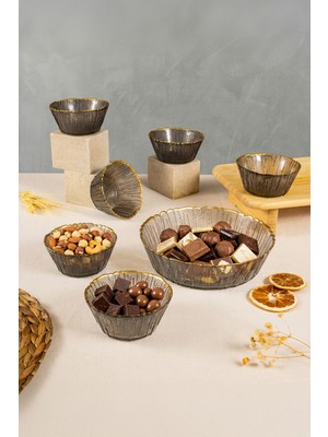 Fecra Fladen 7 Parça Kase Seti Antrasit Gold Fileli