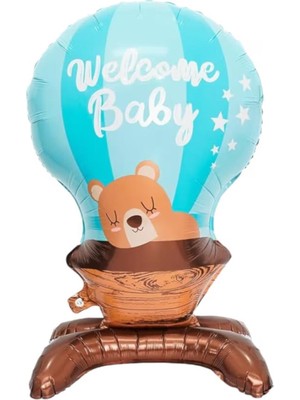 Bal10 Dünyası Ayaklı Welcome Baby Yazılı Mavi Folyo Balon