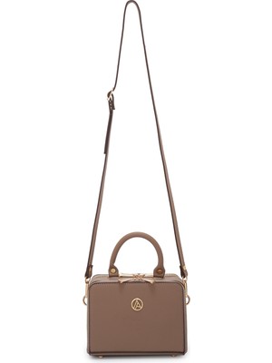 Armine Piramit Çift Körüklü Omuz ve El Çantası Vizon ARM168