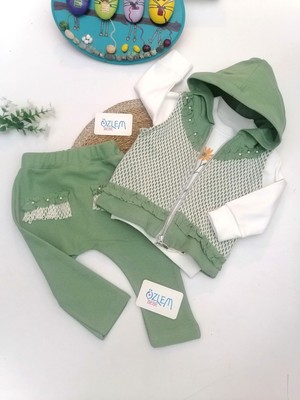 Genel File Model Yelekli Yeşil 3lü Takım Yeşil - 9-12 Ay