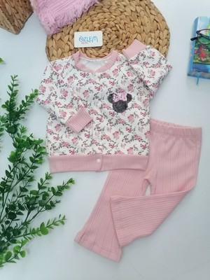 Genel Çiçek Desen Hırkalı Raporlu Pembe 2'li Takım Pembe - 6 Ay