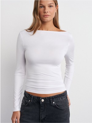 Dilvin 31213 Kayık Yaka Uzun Kollu Top