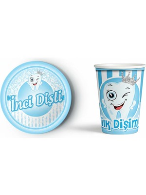 Best Parti Dişim Çıktı Mavi 8'li Karton Tabak Bardak Seti