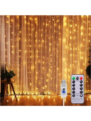 Best Parti Peri Telli Perde LED 3x3 Metre Kumandalı USB Li, 8 Animasyonlu