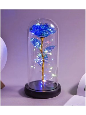 Best Parti Peri LED Işıklı Solmayan Mavi Sonsuzluk Gülü Fanuslu Gece Lambası