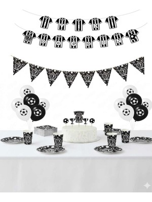 Bal10 Dünyası Siyah Beyaz Taraftar Doğum Günü Konsept Seti