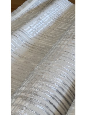 Elvey Home Krem Açık Gri Saten Bambu Ince Sık Dokuma Parlak Yüzey Kaymaz Özel Ölçü Salon Koridor Halı Yolluk