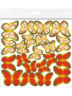 Best Parti Kırmızı-Gold Renk Kelebek Dekoratif Süs,kelebek Pasta Süsü