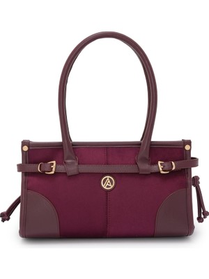 Armine Trend Önden Kemerli Kol Askılı Çanta Bordo Süet ARM176