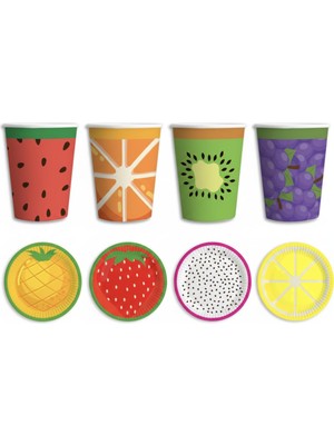 Best Parti Meyve Temalı Karışık Tabak Bardak Seti